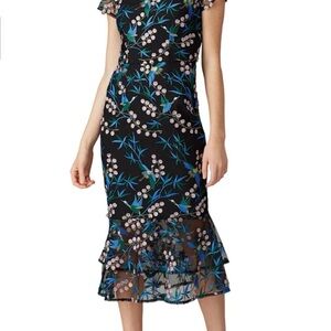Chic Black and Blue Floral Midi Dress
